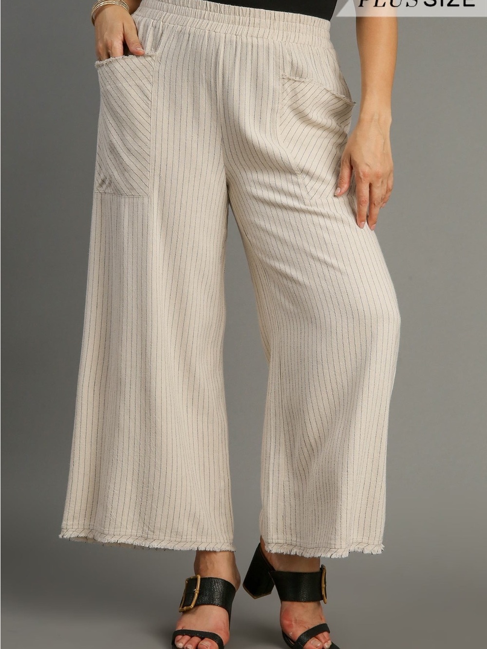 Umgee Cream Wide-Leg Pinstripe Pants
